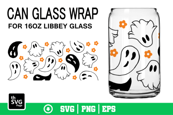 Halloween Ghost Can Glass Wrap SVG PNG