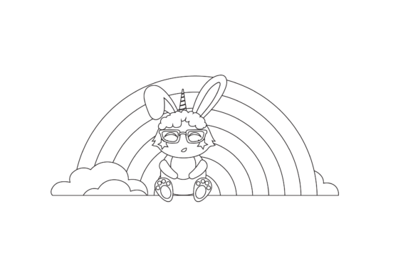 Unicorn Rabbit Rainbow Coloring Page Graphics